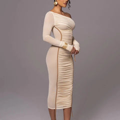 Gianna - White One Shoulder Mesh Ruched Bodycon Dress