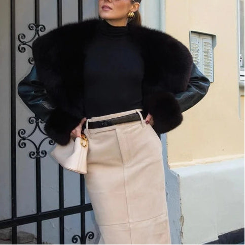 Salice – Luxe Faux Fur Trim Leather Jacket