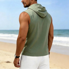 Vaedrin – Linen Sleeveless Hooded V-Neck Top