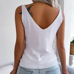 Althea - White Knit V-Neck Tank Top