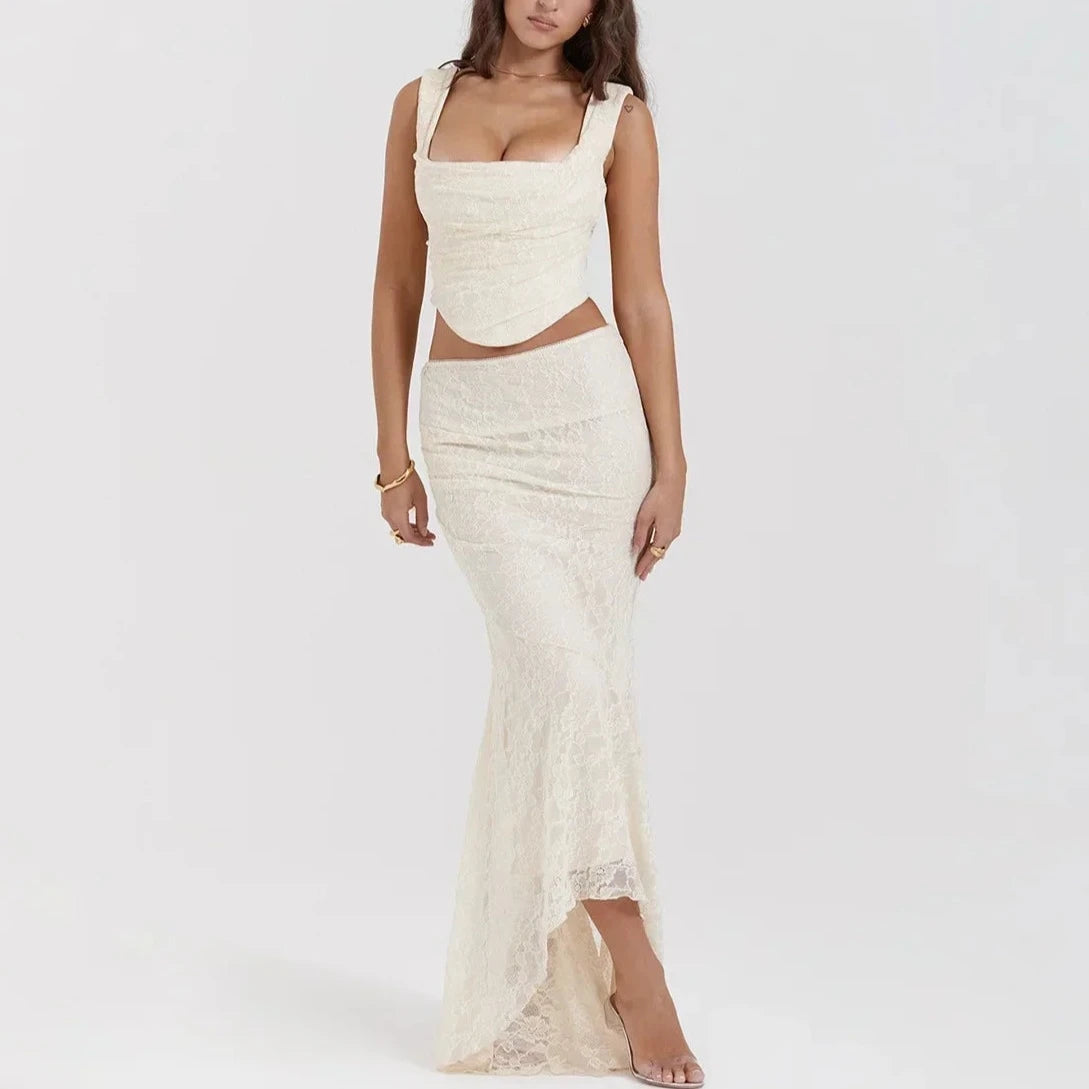Dayanara - Ivory Two Piece Lace Crop Top & Maxi Skirt - Model Mannequin