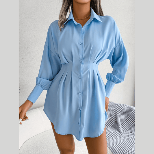 Adalee - Blue Asymmetric Button - Up Shirt Dress - Model Mannequin