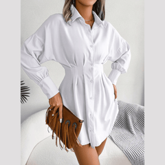 Adalee - White Asymmetric Button - Up Shirt Dress - Model Mannequin