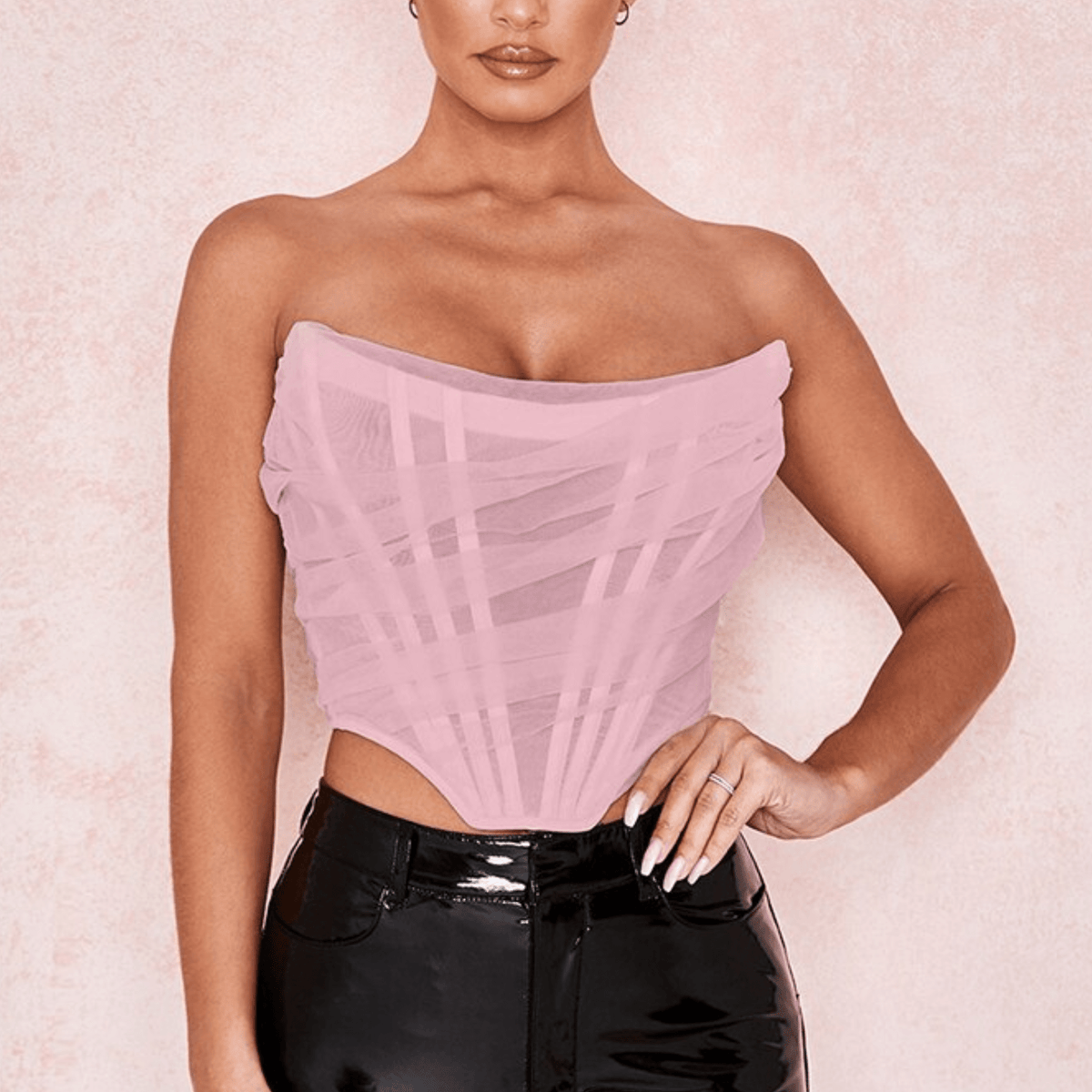 Alana - Pink Mesh Boning Strapless Corset Top - Model Mannequin