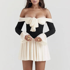 Alondra - White & Black Off The Shoulder A - Line Dress - Model Mannequin