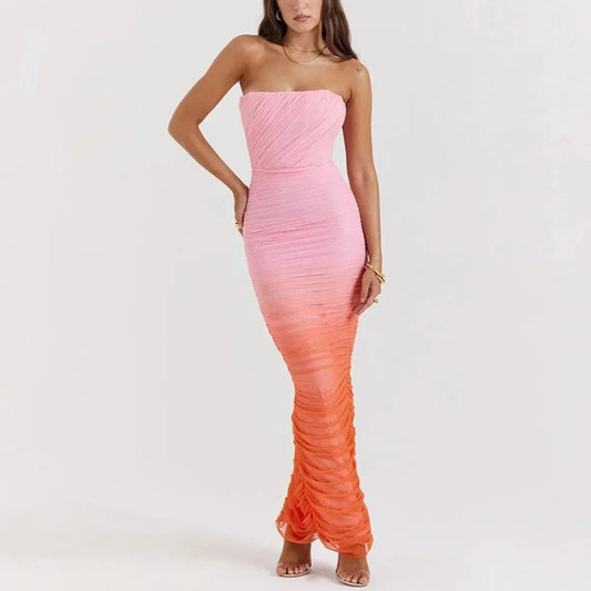 Amari - Pink & Orange Ombre Strapless Maxi Dress (Pink / L) Amari - Pink & Orange Ombre Strapless Maxi Dress (Pink / L)