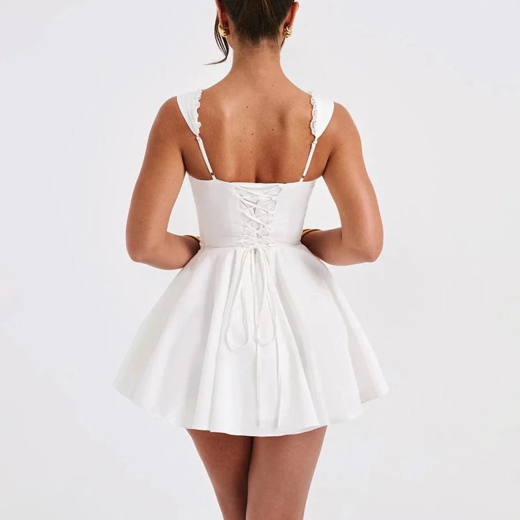 Amarigrace - Fit & Flare Lace Up Sweetheart Mini Dress Amarigrace - Fit & Flare Lace Up Sweetheart Mini Dress