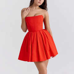 Amerie - Red Strapless Fit and Flare Mini Dress