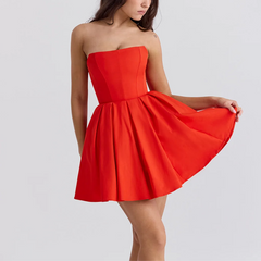 Amerie - Red Strapless Fit and Flare Mini Dress