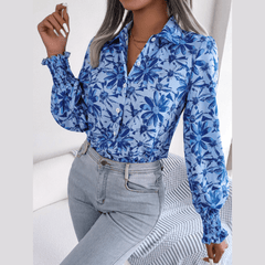 Aminah - Blue Floral Bishop Sleeve Blouse - Model Mannequin