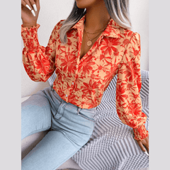 Aminah - Orange Floral Bishop Sleeve Blouse - Model Mannequin