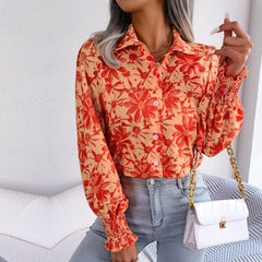 Aminah - Orange Floral Bishop Sleeve Blouse - Model Mannequin