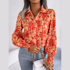 Aminah - Orange Floral Bishop Sleeve Blouse - Model Mannequin