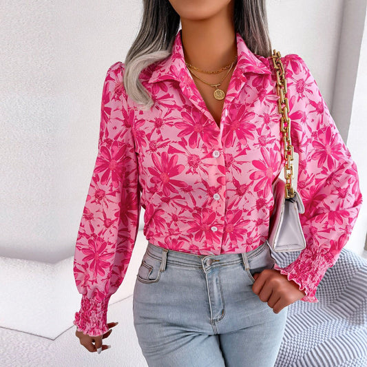 Aminah - Pink Floral Bishop Sleeve Blouse - Model Mannequin