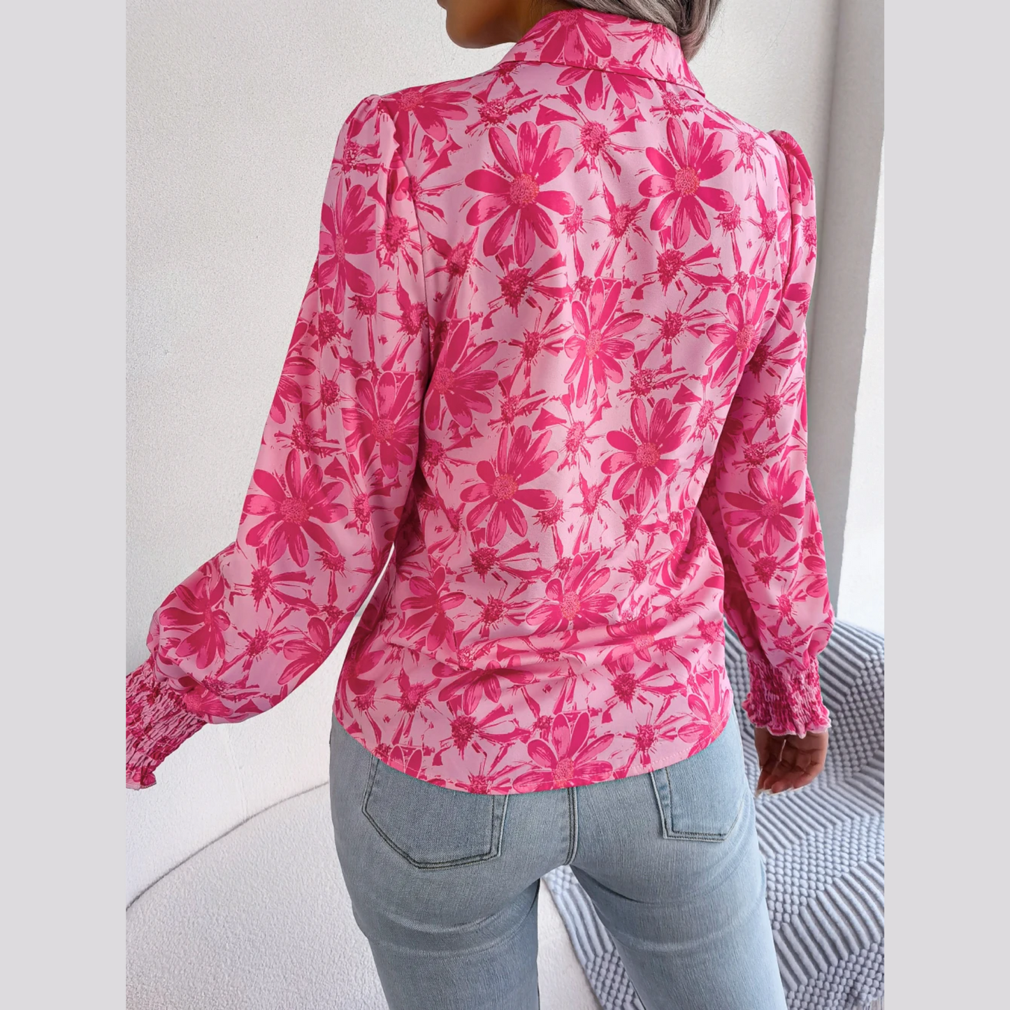 Aminah - Pink Floral Bishop Sleeve Blouse