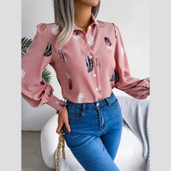 Brie - Pink Leaf Print Lantern Blouse