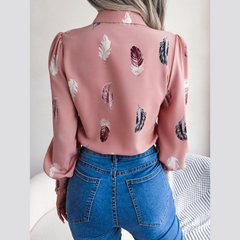 Brie - Pink Leaf Print Lantern Blouse