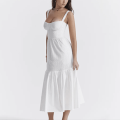 Amoura - White Midi Embroidery Summer Dress - Model Mannequin