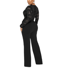 Analia - Black Floral Lace High Waist Jumpsuit - Model Mannequin