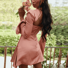 Andrea - Pink Draped Satin Mini Dress - Model Mannequin