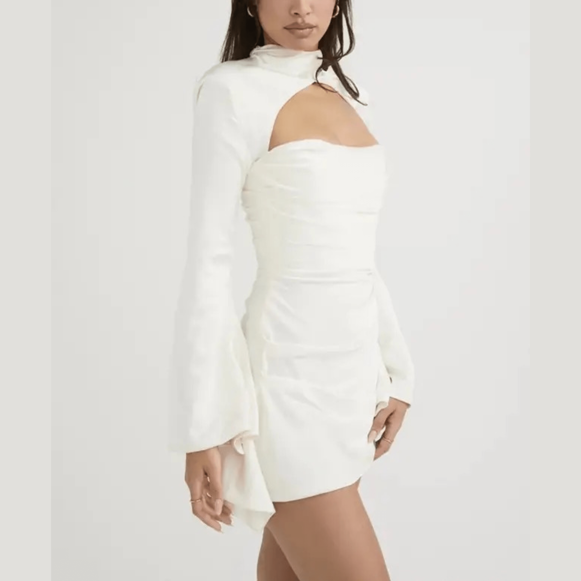 Andrea - White Draped Satin Mini Dress - Model Mannequin