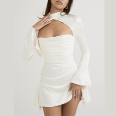 Andrea - White Draped Satin Mini Dress - Model Mannequin