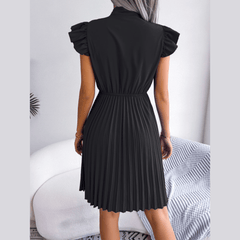 Asia - Black Pleated Ruffled Sleeve Mini Dress - Model Mannequin