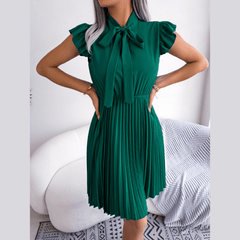 Asia - Green Pleated Ruffled Sleeve Mini Dress - Model Mannequin