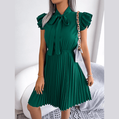 Asia - Green Pleated Ruffled Sleeve Mini Dress - Model Mannequin