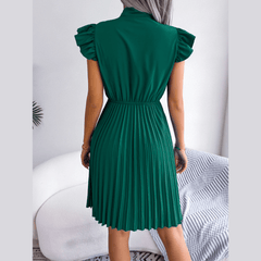 Asia - Green Pleated Ruffled Sleeve Mini Dress - Model Mannequin