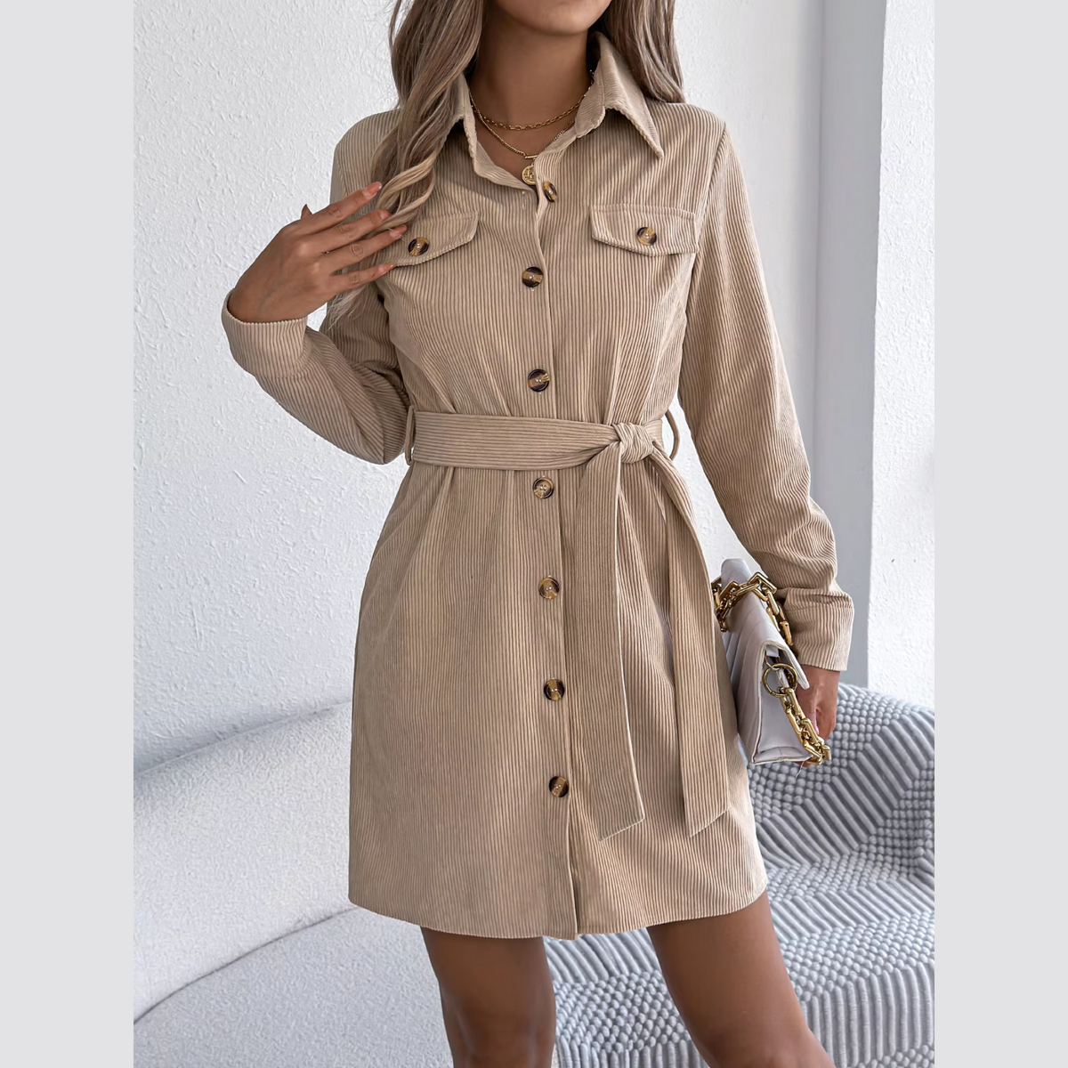 beige belted dress Beige Sweetheart Neck Belted Midi Dress in Shell Beige