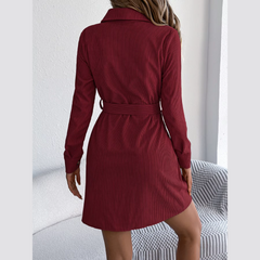 Capri - Burgundy Corduroy Mini Belted Shirt Dress