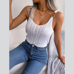 Cindy - White Knitted Scoop Neck Tank Top