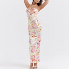 Corinne - Floral Print Spaghetti Strap Maxi Bodycon Dress