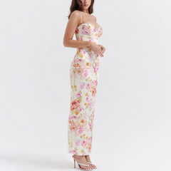 Corinne - Floral Print Spaghetti Strap Maxi Bodycon Dress