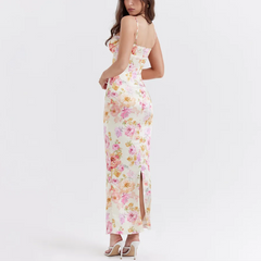 Corinne - Floral Print Spaghetti Strap Maxi Bodycon Dress