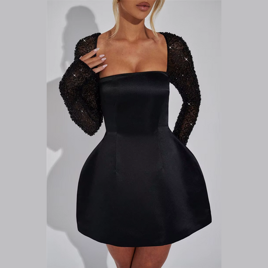 Emry - Black A-line Sequin Sleeve Dress