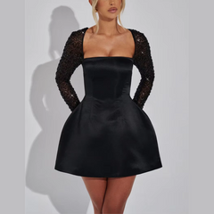 Emry - Black A-line Sequin Sleeve Dress