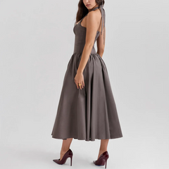 Giovanna - Gray Fit and Flare Long Halter Dress