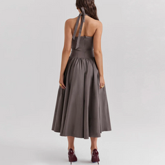 Giovanna - Gray Fit and Flare Long Halter Dress