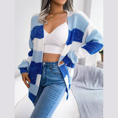 Emily - Blue & White  Knitted Striped Cardigan