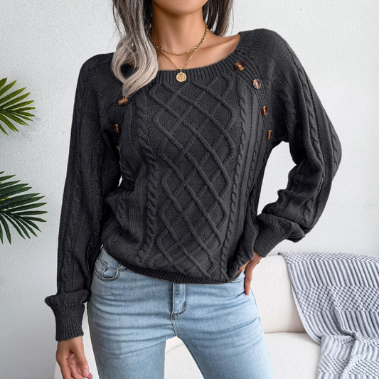 Sofia - Black Square Neck Pullover Sweater Top
