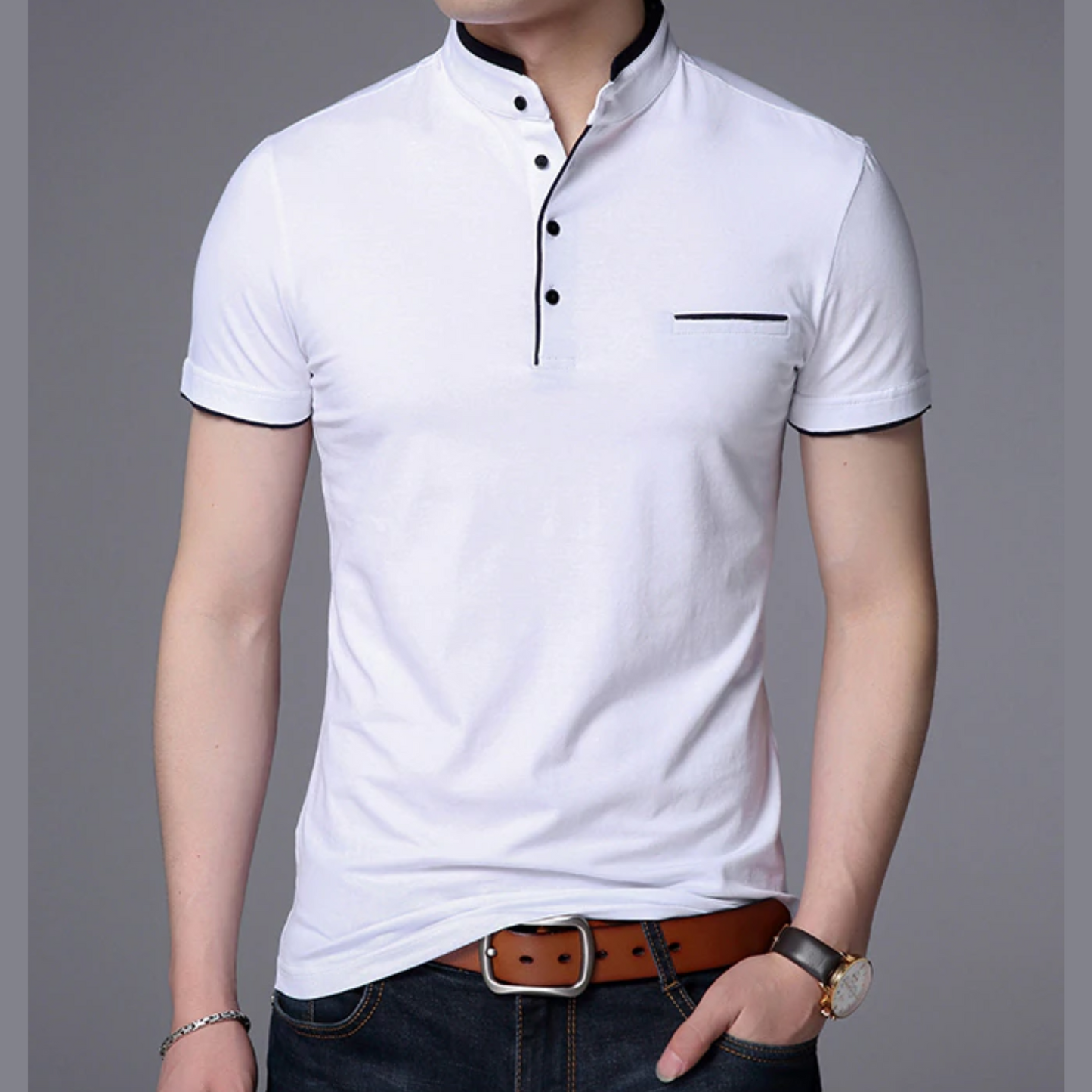 Liam - Mandarin Collar Polo Shirt