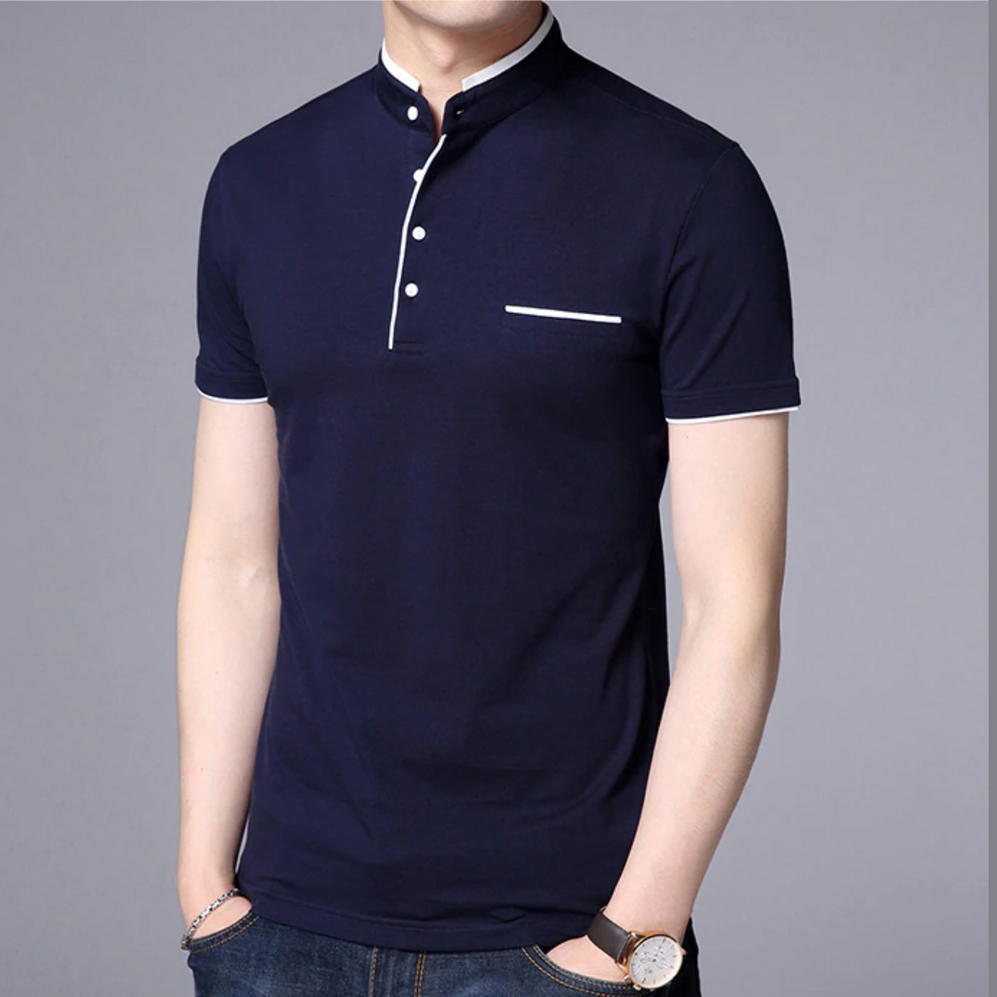 Liam - Mandarin Collar Polo Shirt