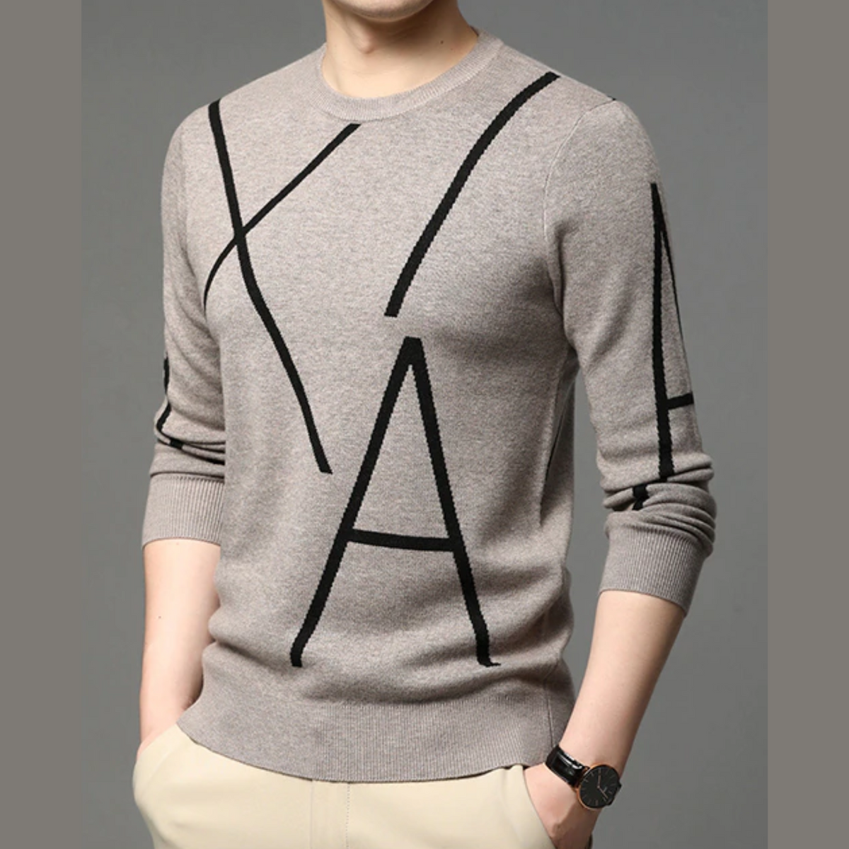 Will - Knitted Geometric Print Long Sleeves Sweater