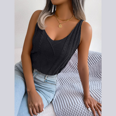 Althea - Black Knit V-Neck Tank Top