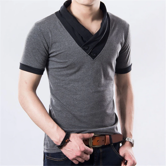 Onyx - Gray Patchwork V Collar T-Shirt