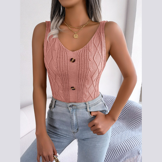 Nancy - Pink Knitted Braided Tank Top