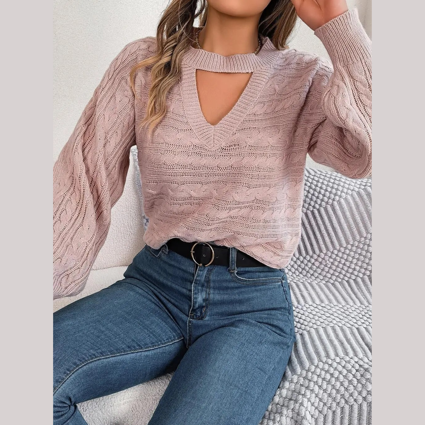 Tina - Pink Twist Knit Cutout Sweater Top