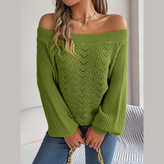 Loni - Green Knitted Off The Shoulder Sweater Top